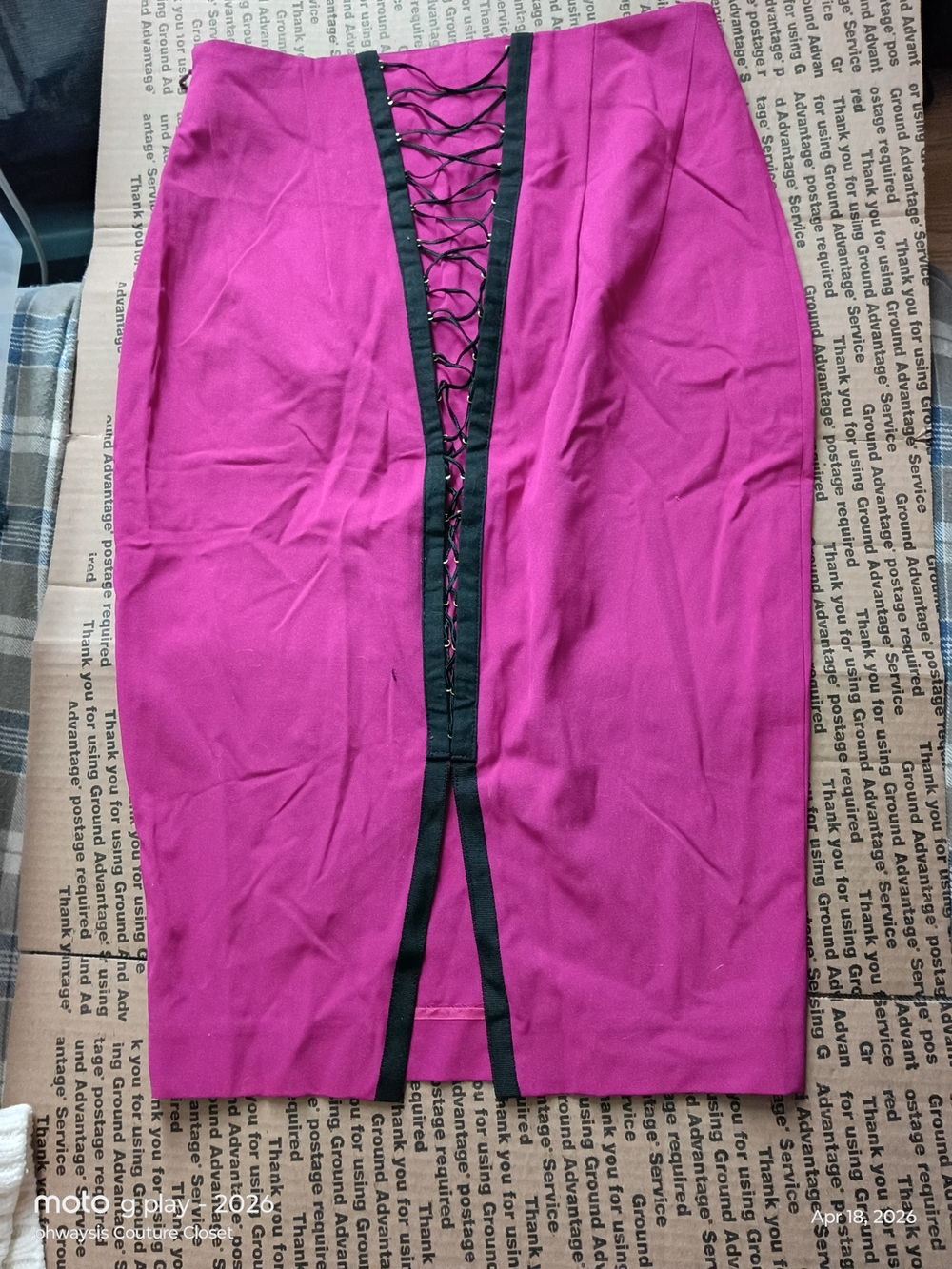 Victoria's Secret Magenta Pencil Skirt with Black Lace-Up Trim
